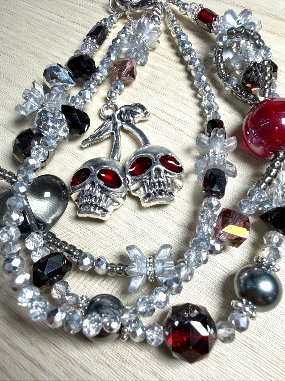 🖤🍒 Skull & Cherry Beaded Phone / Bag Chain 🦇✨